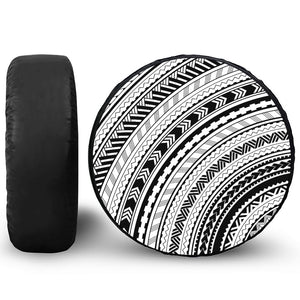 Black And White Maori Polynesian Print Leather Spare Tire Cover