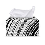 Black And White Maori Polynesian Print Leather Tissue Box Cover