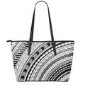 Black And White Maori Polynesian Print Leather Tote Bag With Zipper