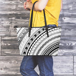 Black And White Maori Polynesian Print Leather Tote Bag