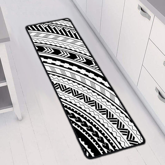 Black And White Maori Polynesian Print Long Kitchen Mat
