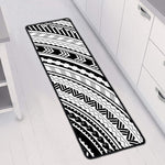 Black And White Maori Polynesian Print Long Kitchen Mat