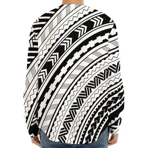 Black And White Maori Polynesian Print Long Sleeve Baseball Jersey