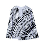 Black And White Maori Polynesian Print Long Sleeve Short Coat