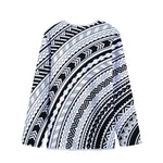 Black And White Maori Polynesian Print Long Sleeve Short Coat