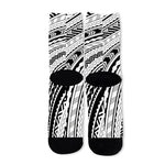 Black And White Maori Polynesian Print Long Socks