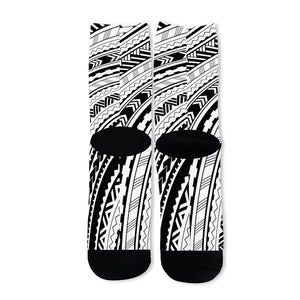 Black And White Maori Polynesian Print Long Socks