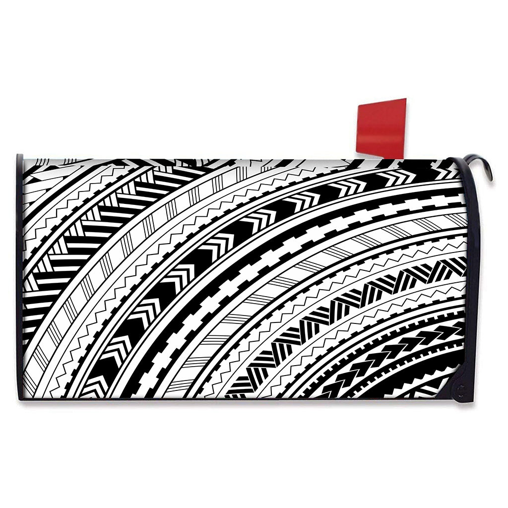 Black And White Maori Polynesian Print Mailbox Cover