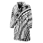 Black And White Maori Polynesian Print Men's Bathrobe