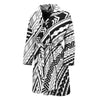 Black And White Maori Polynesian Print Men's Bathrobe