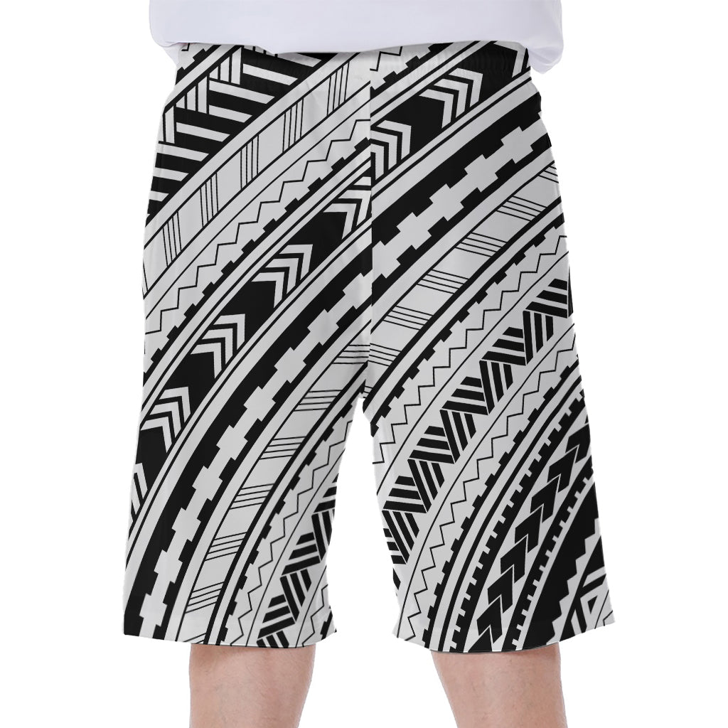 Black And White Maori Polynesian Print Men's Beach Shorts