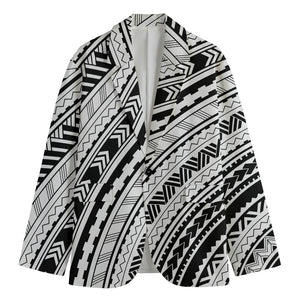 Black And White Maori Polynesian Print Men's Blazer