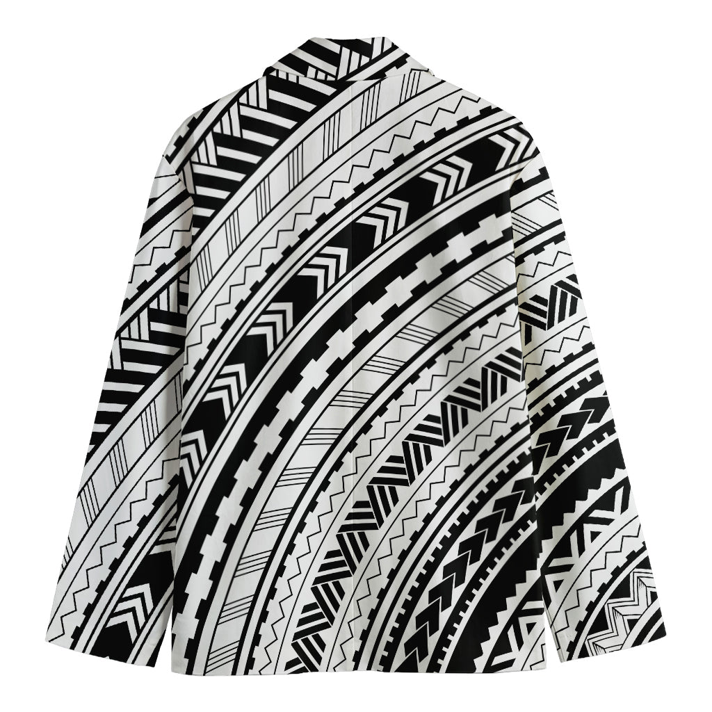 Black And White Maori Polynesian Print Men's Blazer