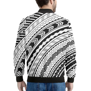 Black And White Maori Polynesian Print Men's Bomber Jacket