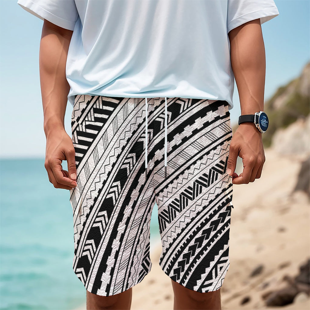 Black And White Maori Polynesian Print Men's Cargo Shorts