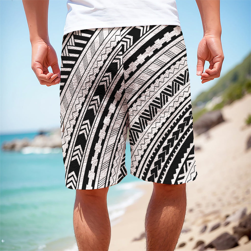 Black And White Maori Polynesian Print Men's Cargo Shorts