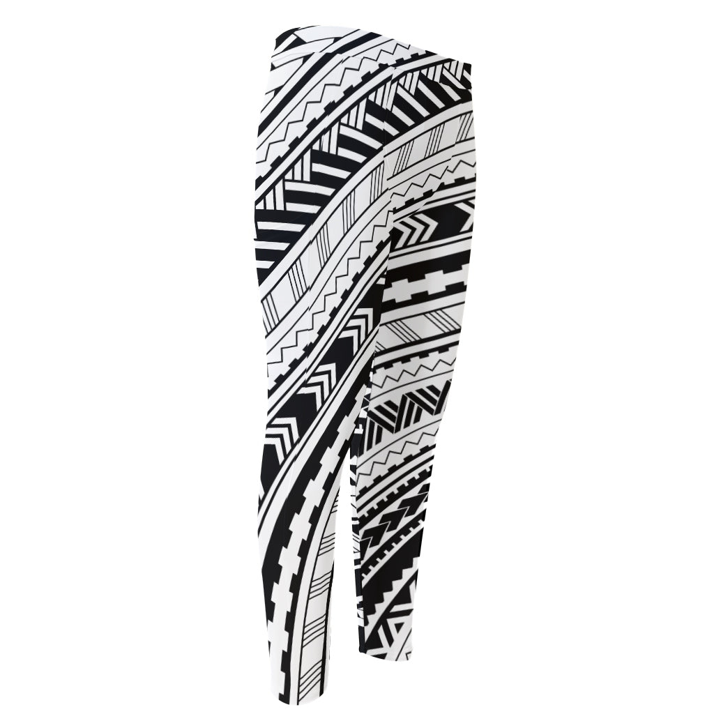 Black And White Maori Polynesian Print Men's Compression Pants