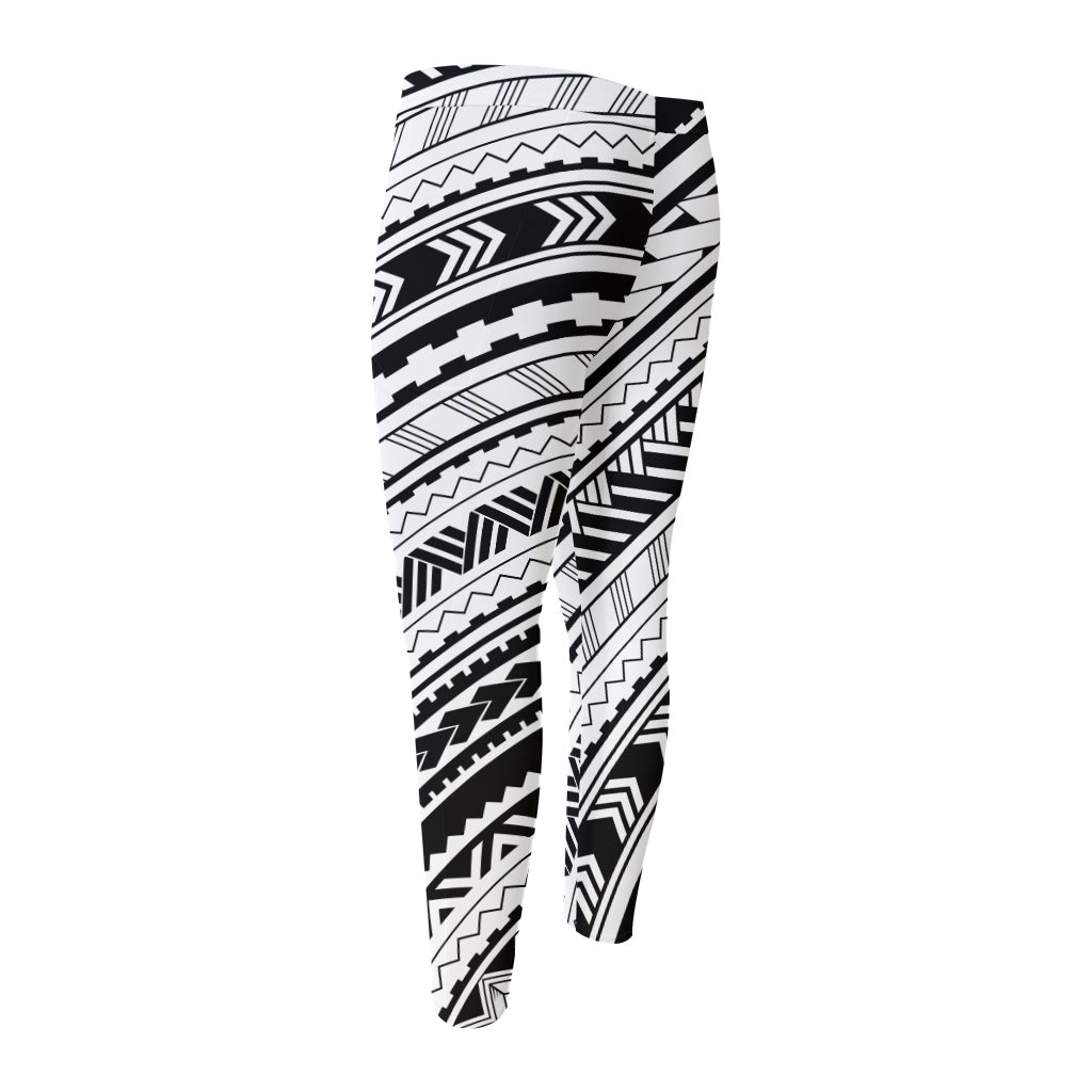 Black And White Maori Polynesian Print Men's Compression Pants