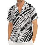 Black And White Maori Polynesian Print Men's Deep V-Neck Shirt