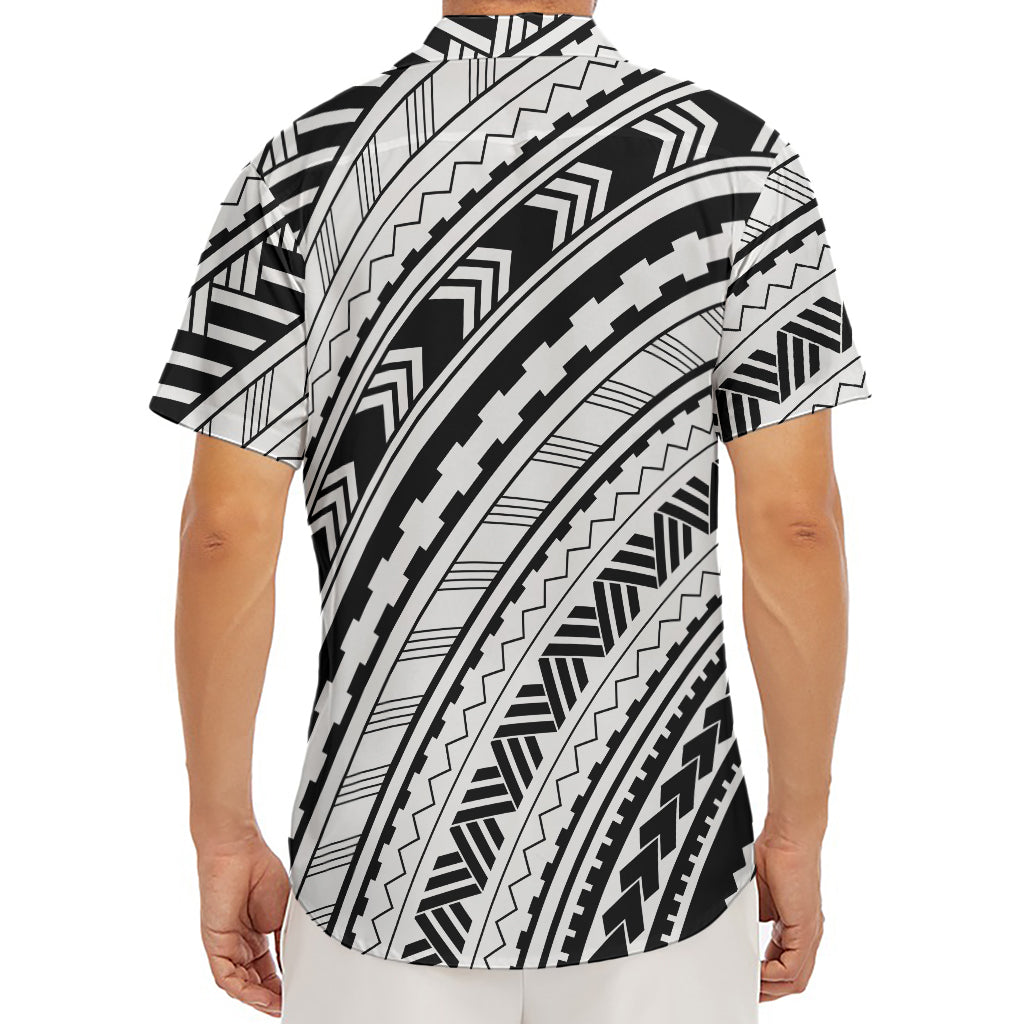 Black And White Maori Polynesian Print Men's Deep V-Neck Shirt