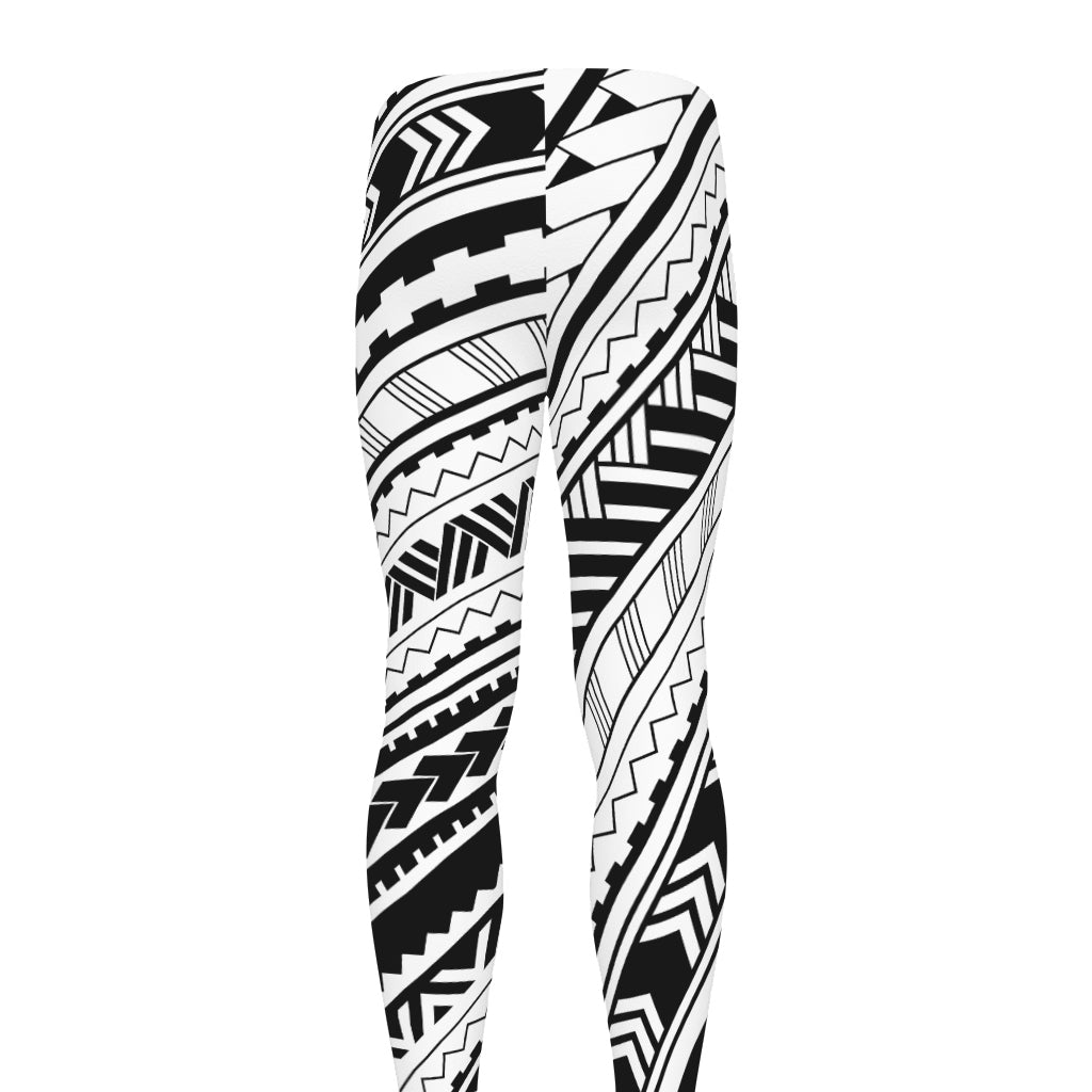 Black And White Maori Polynesian Print Men's leggings