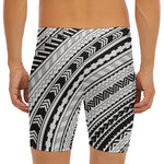 Black And White Maori Polynesian Print Men's Long Boxer Briefs