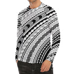 Black And White Maori Polynesian Print Men's Long Sleeve Rash Guard