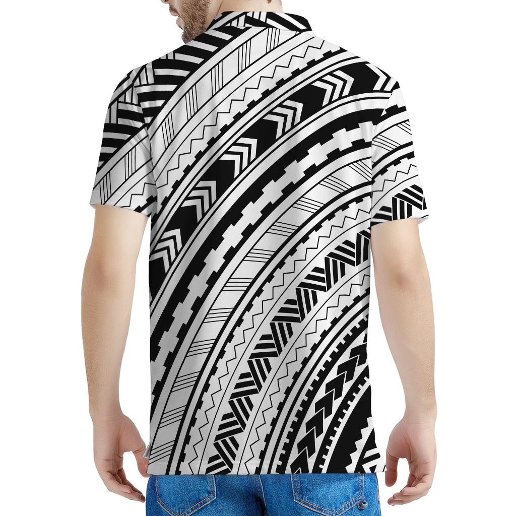 Black And White Maori Polynesian Print Men's Polo Shirt