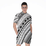 Black And White Maori Polynesian Print Men's Rompers