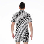 Black And White Maori Polynesian Print Men's Rompers