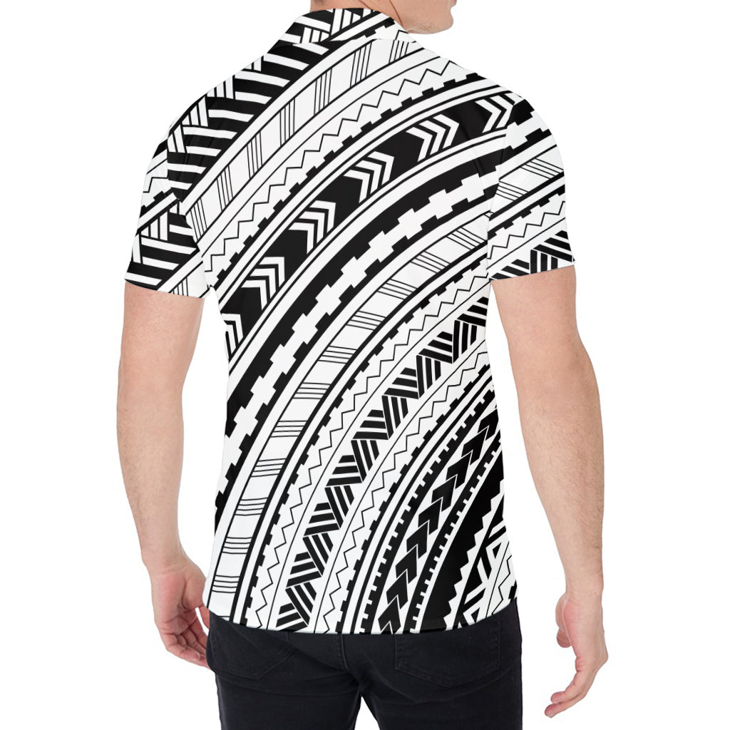 Black And White Maori Polynesian Print Men's Shirt