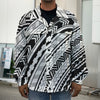 Black And White Maori Polynesian Print Men's Shirt Jacket