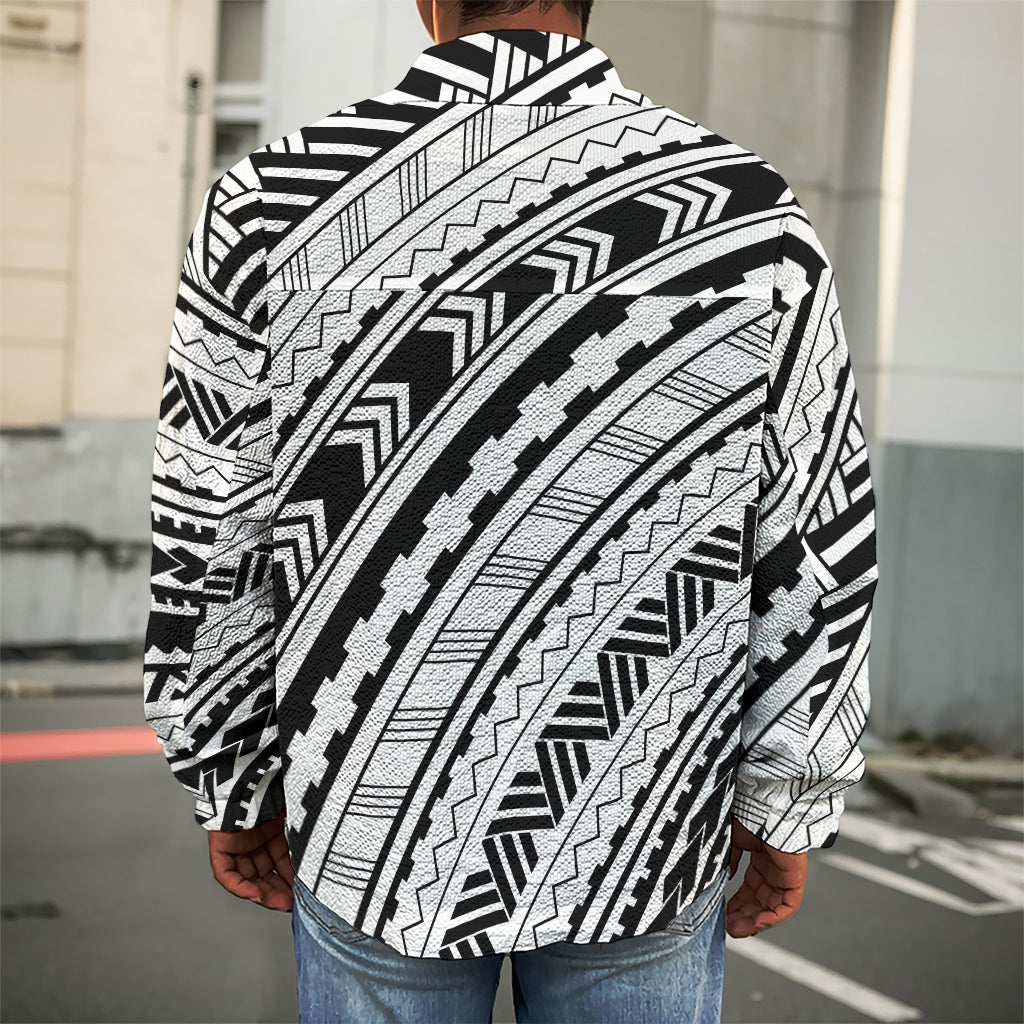 Black And White Maori Polynesian Print Men's Shirt Jacket