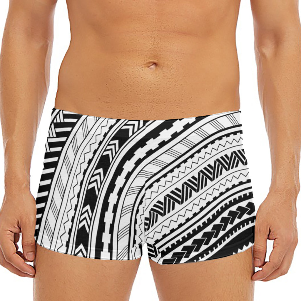 Black And White Maori Polynesian Print Men's Short Boxer Briefs