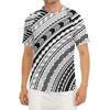 Black And White Maori Polynesian Print Men's Short Sleeve Rash Guard