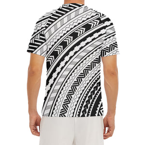 Black And White Maori Polynesian Print Men's Short Sleeve Rash Guard