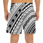 Black And White Maori Polynesian Print Men's Split Running Shorts