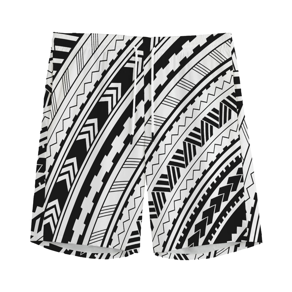 Black And White Maori Polynesian Print Men's Sports Shorts