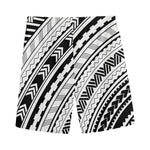 Black And White Maori Polynesian Print Men's Sports Shorts