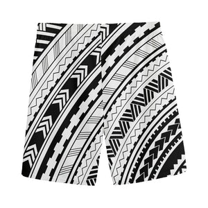 Black And White Maori Polynesian Print Men's Sports Shorts