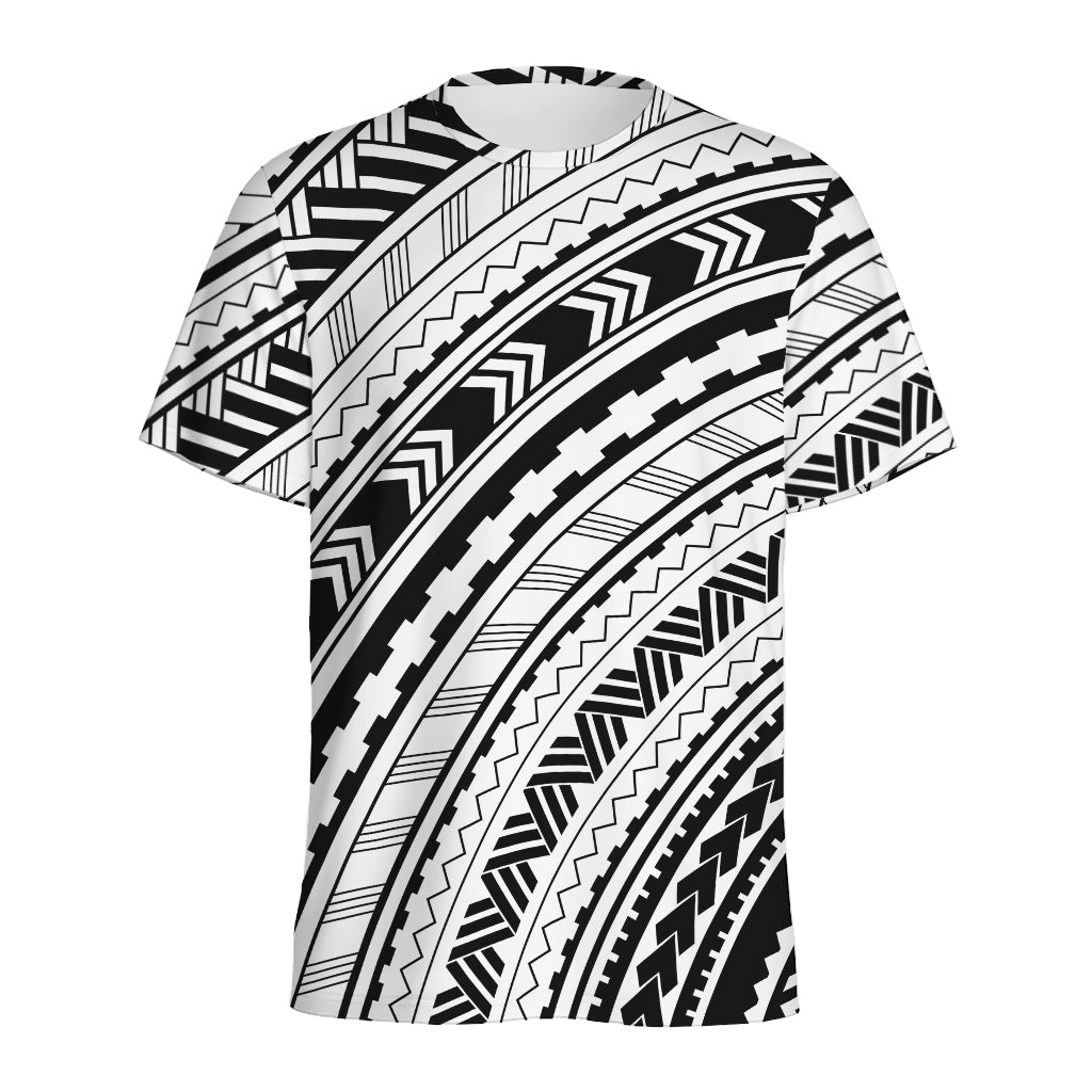 Black And White Maori Polynesian Print Men's Sports T-Shirt