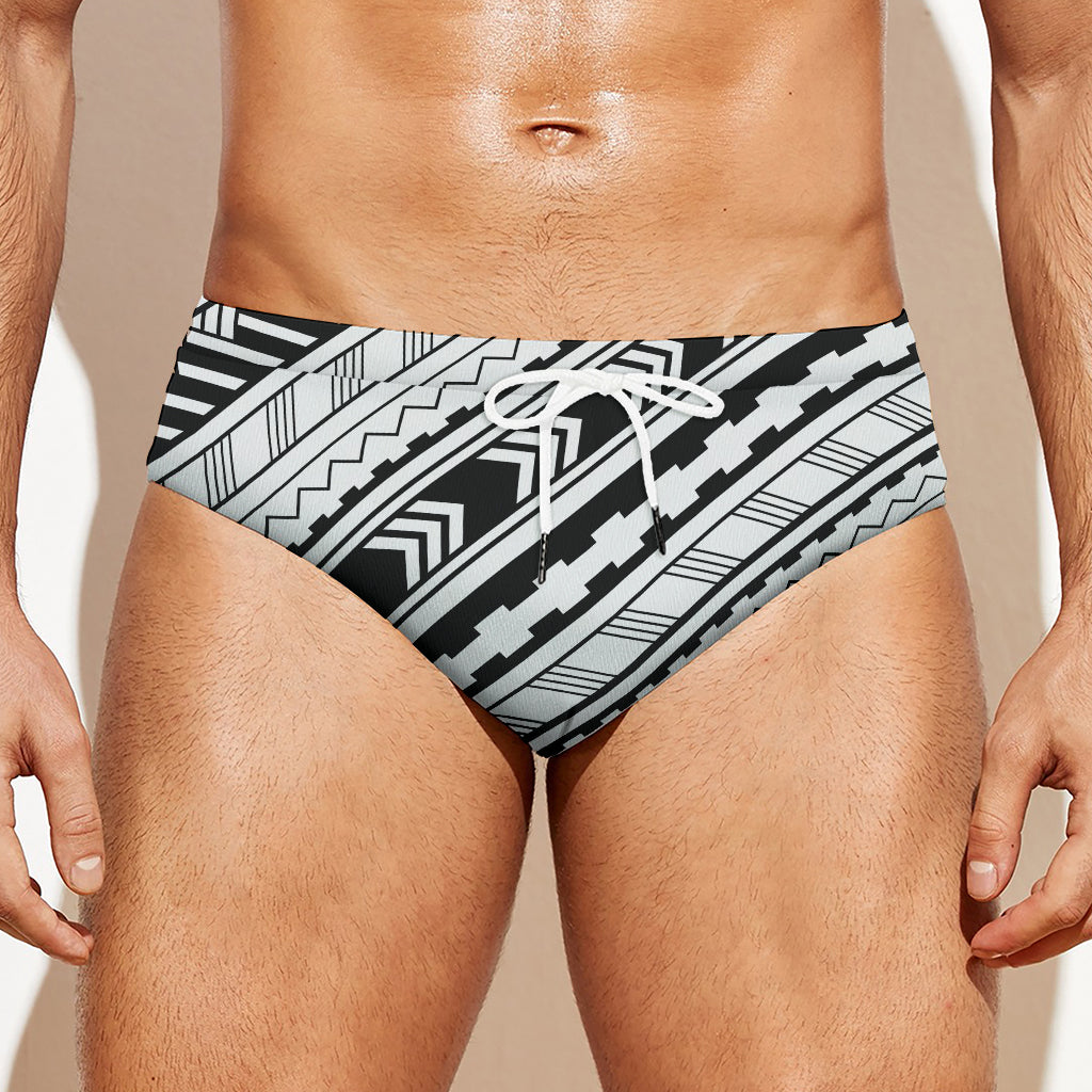 Black And White Maori Polynesian Print Men's Swim Briefs