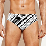 Black And White Maori Polynesian Print Men's Swim Briefs