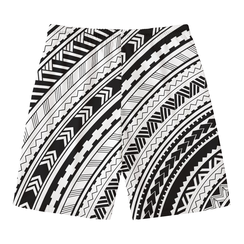 Black And White Maori Polynesian Print Men's Swim Trunks