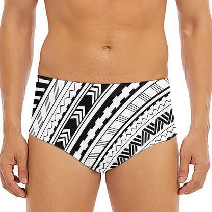 Black And White Maori Polynesian Print Men's Triangle Swim Briefs