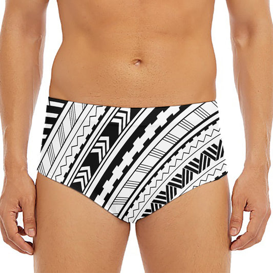 Black And White Maori Polynesian Print Men's Triangle Swim Briefs