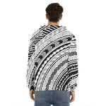 Black And White Maori Polynesian Print Men's Velvet Pullover Hoodie