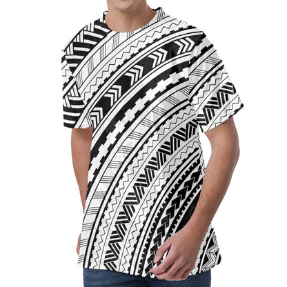 Black And White Maori Polynesian Print Men's Velvet T-Shirt