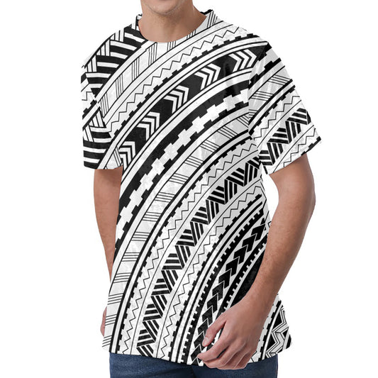 Black And White Maori Polynesian Print Men's Velvet T-Shirt