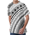 Black And White Maori Polynesian Print Men's Velvet T-Shirt